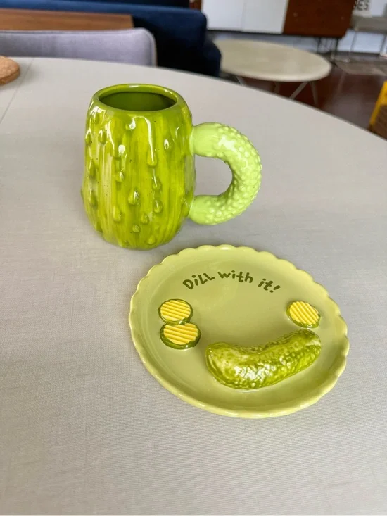 Urban Outfitters Lime Green Pickle Mug & Trinket Dish Set