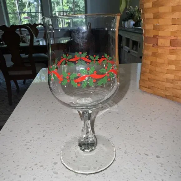 Vintage Libbey Arby’s Christmas Glass With Column Stem Single