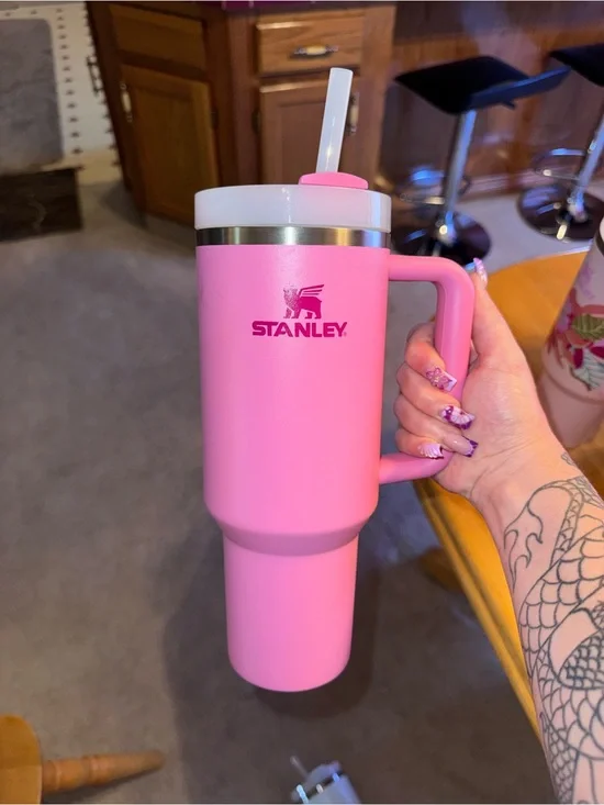 Stanley Pink Insulated Travel Tumbler with Handle and Straw