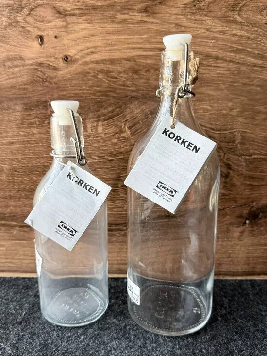NWT IKEA KORKEN Glass Bottle Set 17oz & 34oz