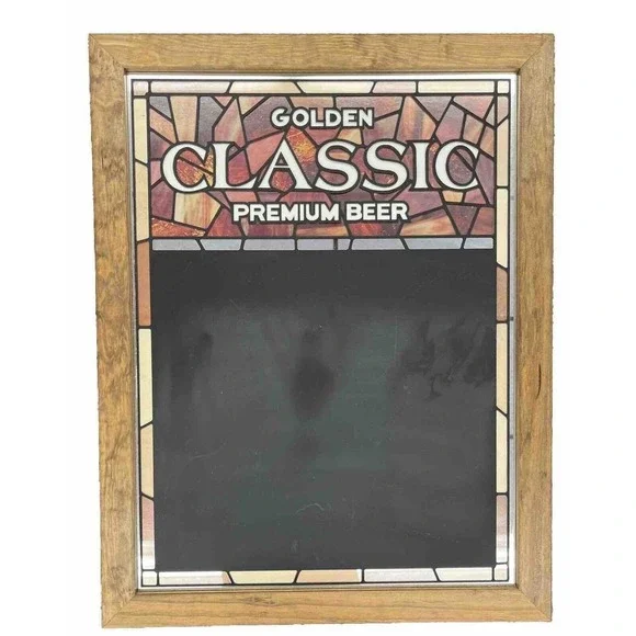 Golden Classic Premium Beer Wood Framed Stained Glass Chalk Board Menu Board