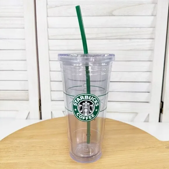 Starbucks Clear Reusable Cold Cup Tumbler Green Logo‎ Acrylic 20oz Venti