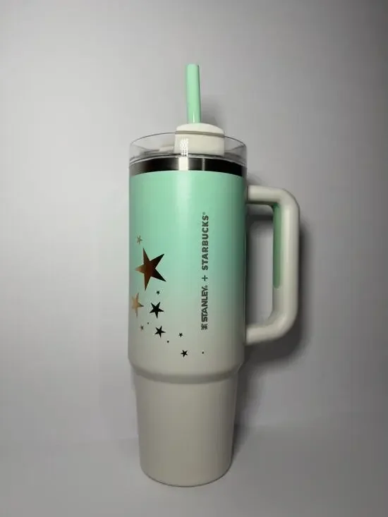 Stanley X Starbucks Thailand MINT GREEN AND GOLD STARS 30oz Tumbler BNWT RARE!
