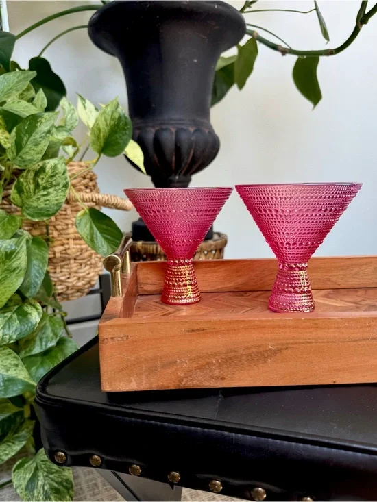 NWOT Anthropologie | Pink Iridescent Martini Glass Set of 2