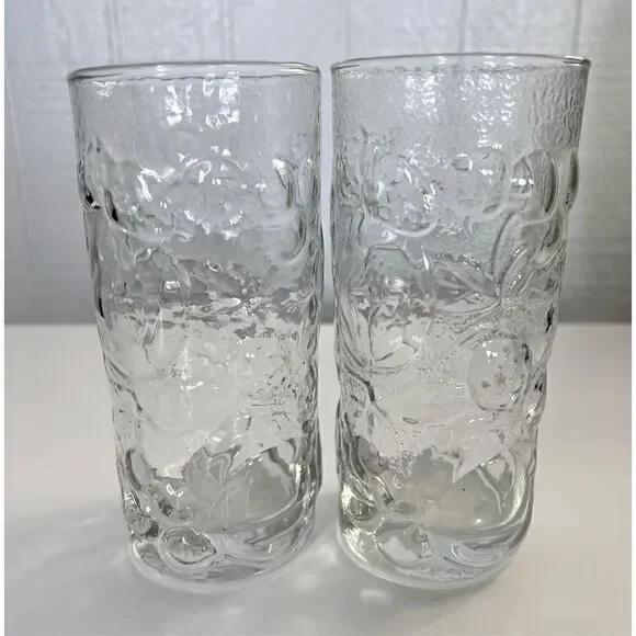 Set of 2 Vintage Libbey American Directoire Embossed Orchard Fruit Glasses Clear