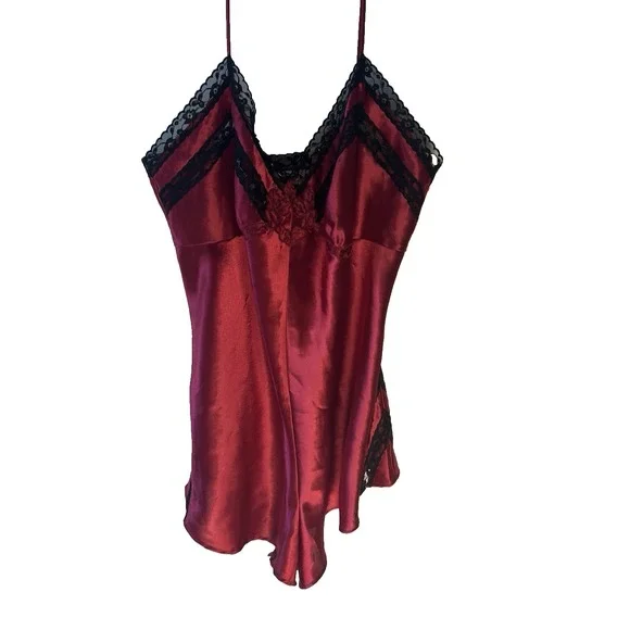 Vtg Babydoll Victorias Secret Gold Red Romper M Playsuit Teddy Lace‎ Holiday