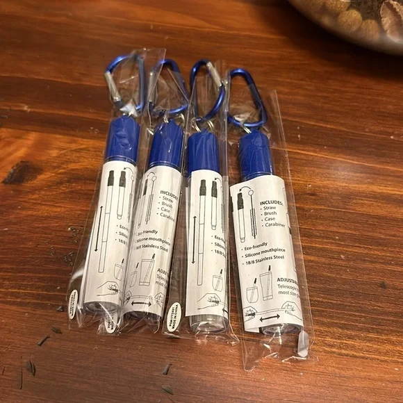 BRAND NEW Set Of Four Stainless Steel Collapsible Reusable Straws