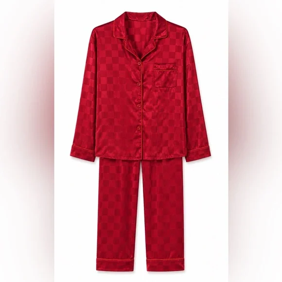 Women’s Satin Pajama Set - Classic Button-Up