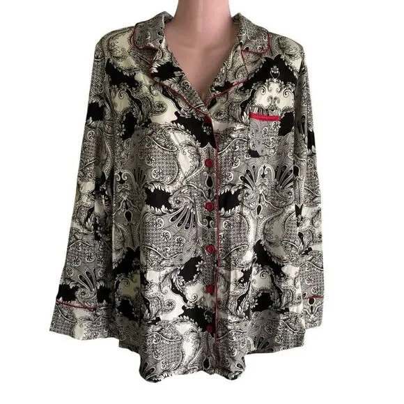 Soma Pajama Top Women's Large Loungewear Black White Red Cozy