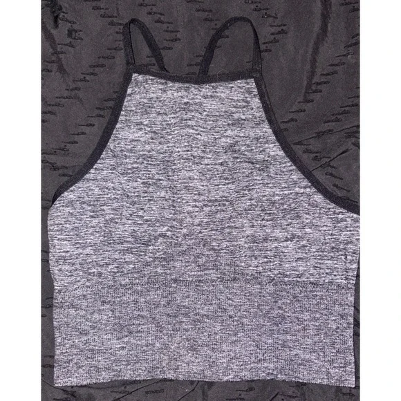 Ready‎ to Go Seamless Gray High Neck Strappy Back Longline Sports Bra, M/L