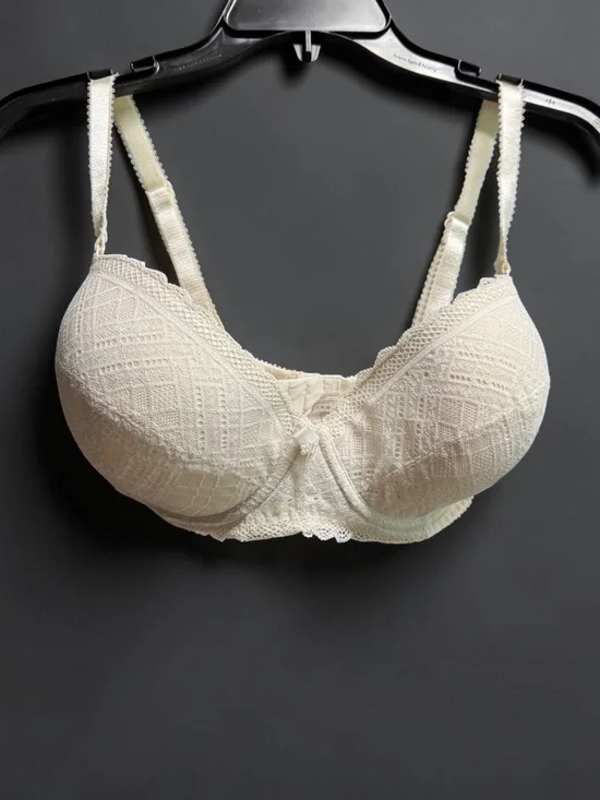 Ivory Lace Underwire Bra 34F Feminine Textured Bra