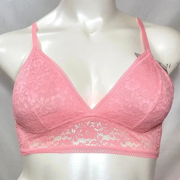 MEDIUM‎ Xhilaration Lace Long Line Longline Strappy Back Bralette Bra Pink