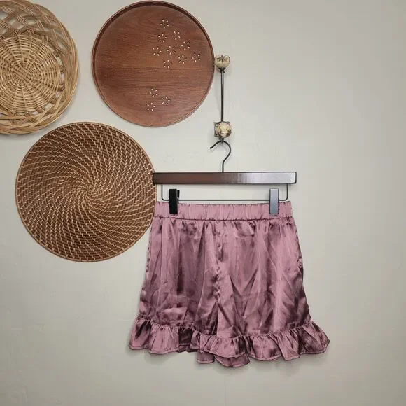 Nasty Gal Pajama Bottoms Satin Ruffle Mauve‎ Small 6