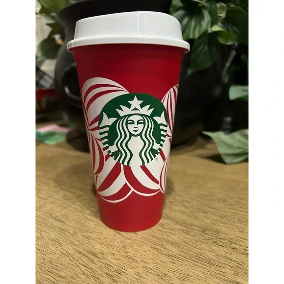 Starbucks‎ Red Peppermint Swirl Cold Cup Tumbler with Lid Holiday 2024