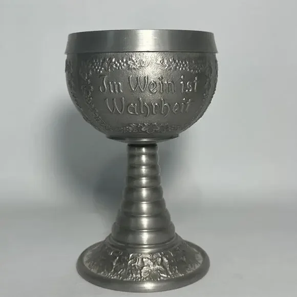 Vintage Rein Zinn Pewter Chalice Wine Goblet “Im Wein ist Wahrheit” 6”
