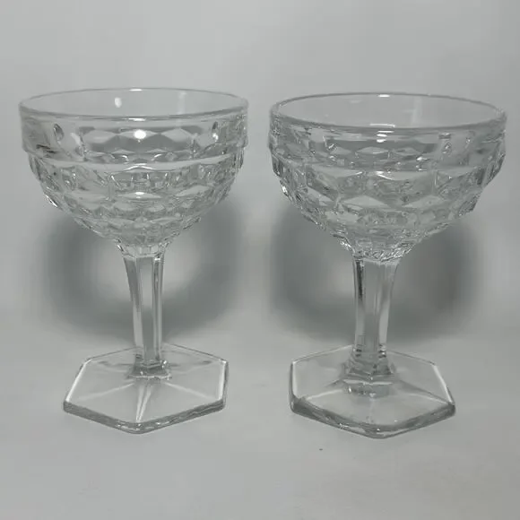 Fostoria American hex foot champagne tall sherbet glasses set of two cubist EUC!