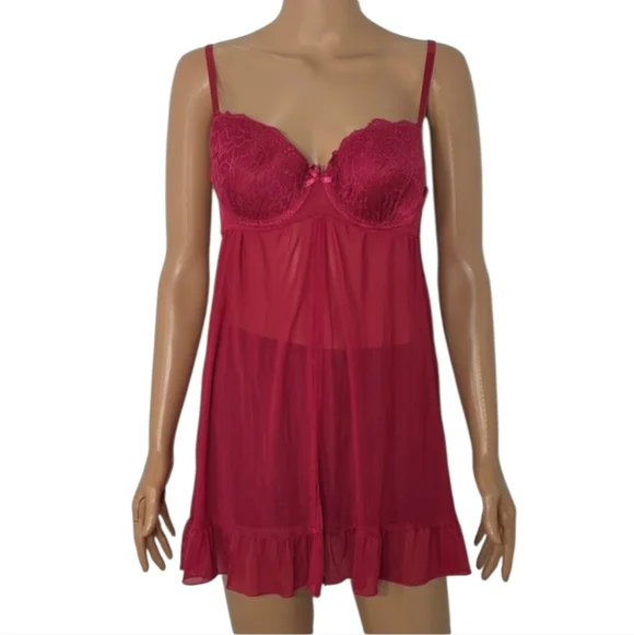 Marilyn Monroe Deep Red‎ Lace Sheer Babydoll Chemise Size S Small