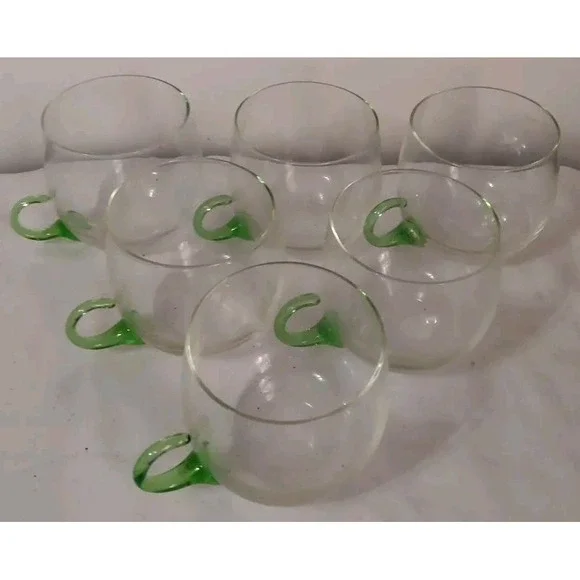 Vintage‎ Sussmuth Glass Punch Cups Set Of 6 Applied Green Handle