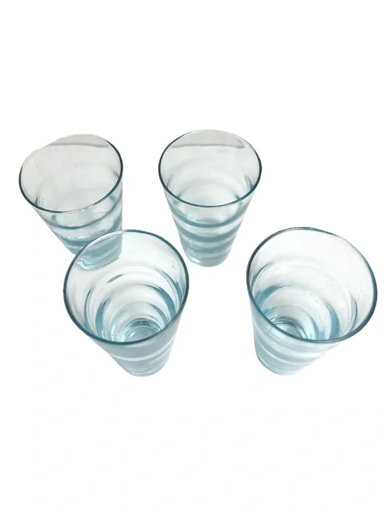 Set of 4 vintage Libbey Ripple Aqua Saturn Optic glasses