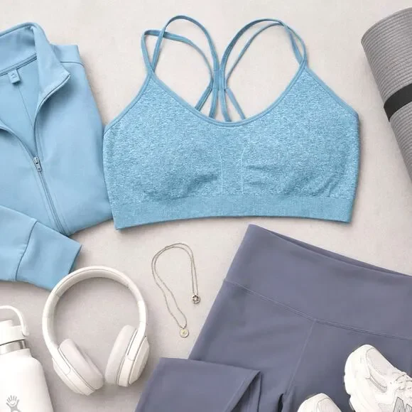 Xersion Seamless Strappy Sports Bra Blue Green Women’s XL Yoga Athleisure