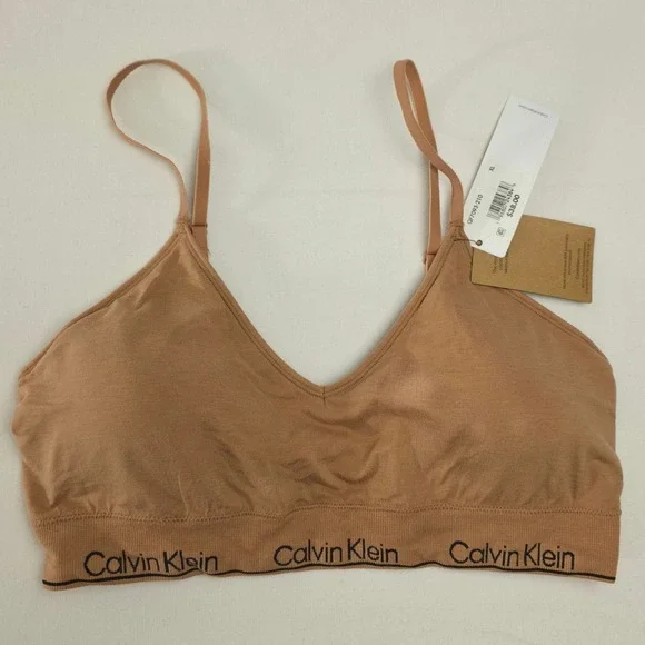Calvin Klein‎ Women Modern Icon Triangle Bralette Tan XL Seamless Minimalist NWT