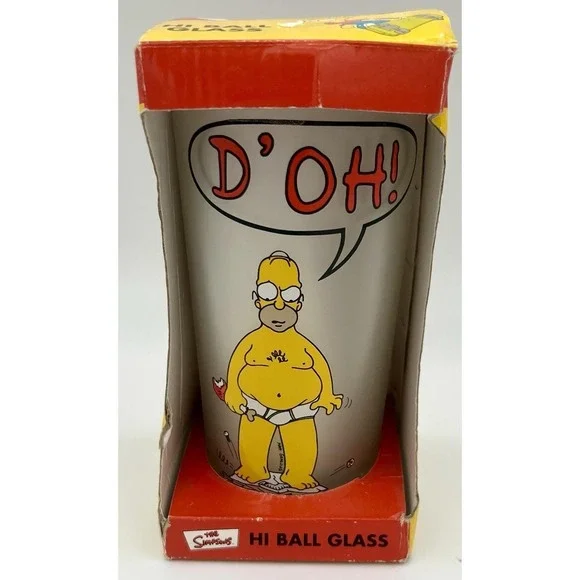 Simpsons Homer Simpson Hi Ball Glass D'OH Underwear 2000 New In Box