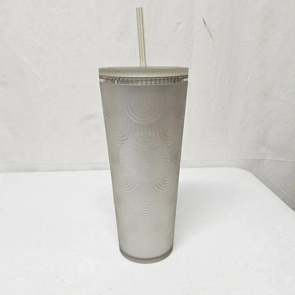 Starbucks Cold‎ Cup Tumbler 24oz Frosted Grey Scalloped Wave Siren 011155891