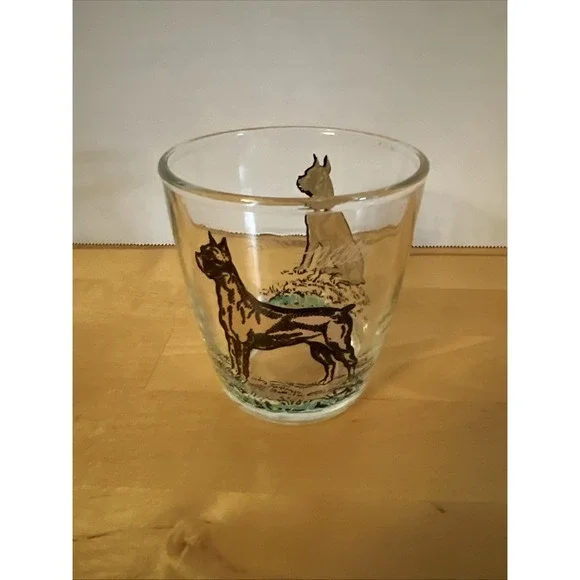 Hazel Atlas Willie the Boxer Dog Glass Tumbler Rocks Bar Ware Drinking