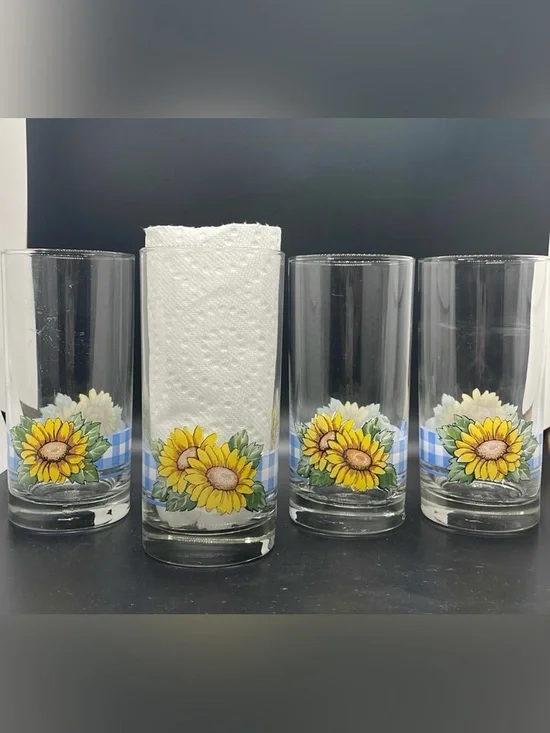 Vintage 90s Libby Sunflower Gingham 16 oz Drinking Glasses – Libbey Set of 4