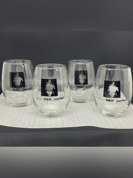 Andy Warhol Art Gallery Goes Pop Stemless Wine Glasses Set of 4