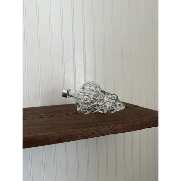 Vintage Clear Glass Grape Cluster Decanter w/ Silver Cap Stopper
