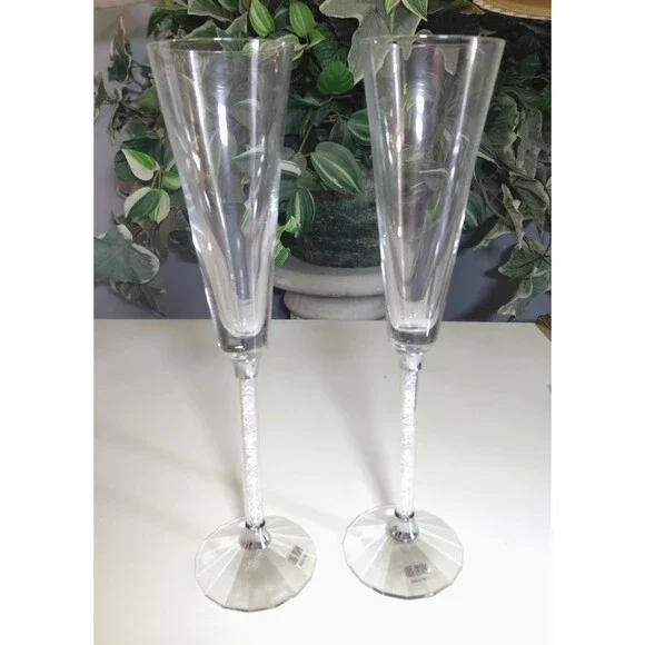 NIB Oleg Cassini Champaign Flutes Crystal Diamond Stem Wedding Anniversary