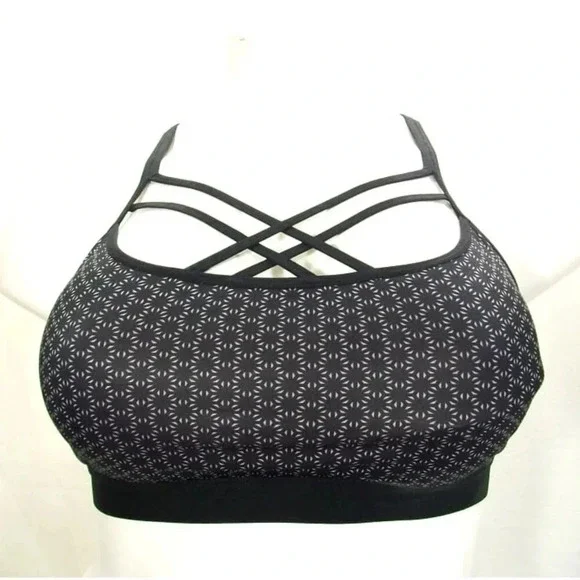 SMALL Champion N9687 C9 Strappy‎ Front Cami Wire Free Sports Bra Black Print NWT