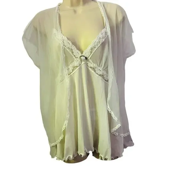 Vintage Delicates Bridal Peignoir 3 Piece Set White Special Occasion Womens M