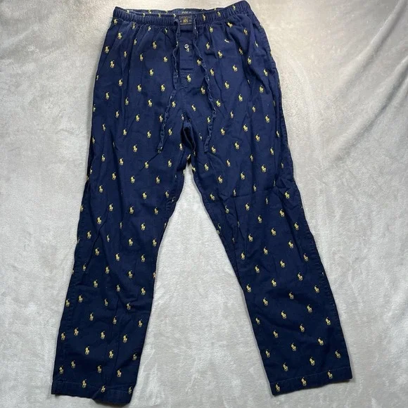 Polo Ralph Lauren Pajama Pants Mens L Navy Blue All Over Print Pony Drawstring