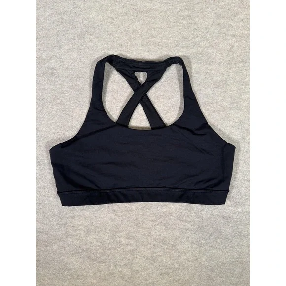 Lululemon Sports Bra Womens 12 Black Strappy Crossback Keyhole Yoga Gym Running