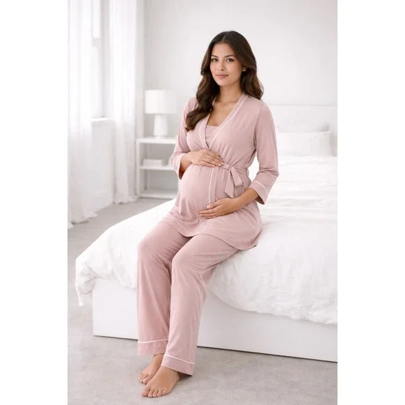Bella Maternity 3-Piece Pajama SetCotton/modal Mandorla/Moon Ivory size S‎