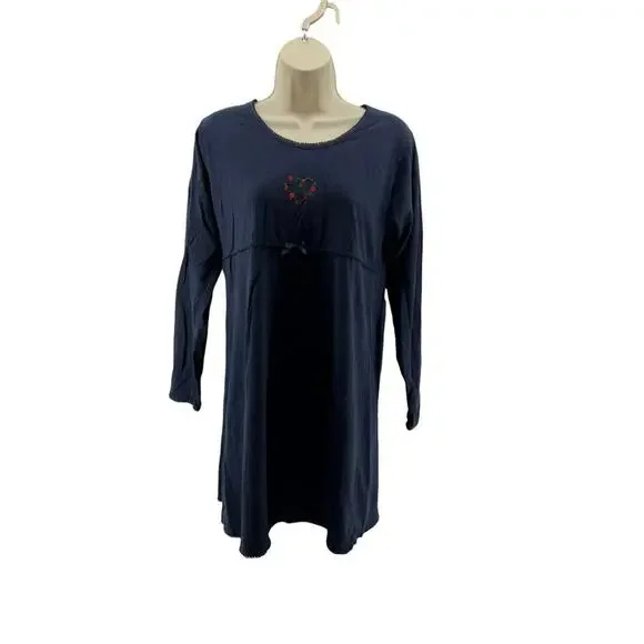 Vintage Victoria's Secret Country Sleep Shirt Navy Embroidered Womens Small