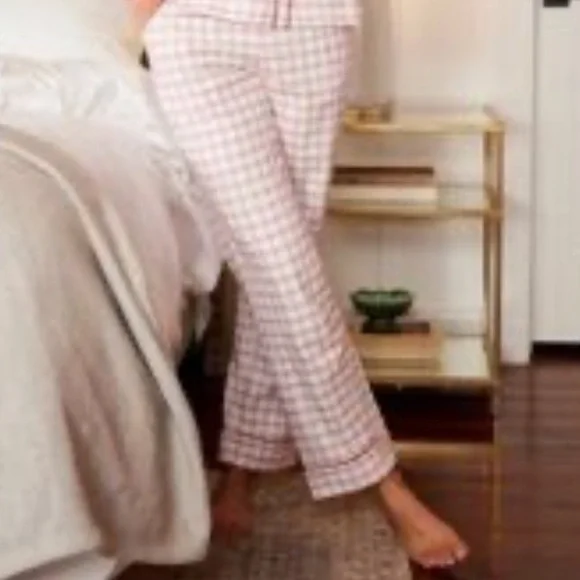 Lake Pajamas Red & White Windowpane Flannel 100% Cotton‎ Pajama Pants Small Warm