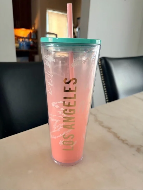 Starbucks Los Angeles Pink Palm Double-Wall Tumbler with Mint Lid 24oz