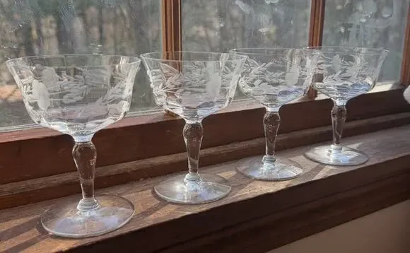 Vintage SET Of 4 Crystal Wheat Glasses 5” 3474-65