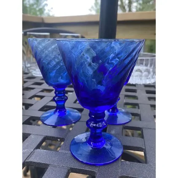 Set of 3 VTG Libbey Cobalt Blue‎ 