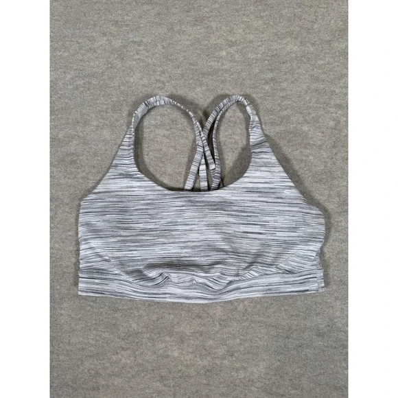 Lululemon Sports Bra Womens 10 Gray Stripe Strappy Crossback Yoga Gym Running