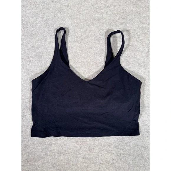 Lululemon Sports Bra Womens 12 Black Longline V Neck Yoga Athletic Gym Top