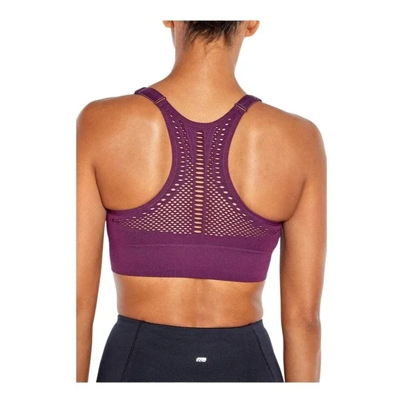 NWT Marika Alyssa Seamless Sports Bra Plum Purple Dry-Wik Racerback Mesh