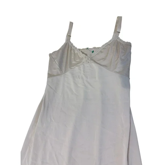 Vintage Cream‎ Lace Trim Full Slip Dress Adjustable Straps 25