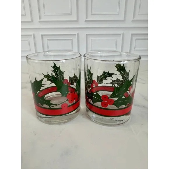 VTG Pair (2) Libbey Holiday Glasses 