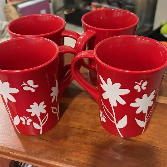 Starbucks red floral four mugs set retired design