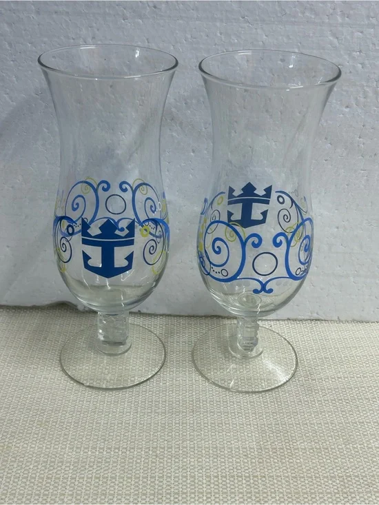 Royal Blue Decorative Hurricane Glasses - Set of 2