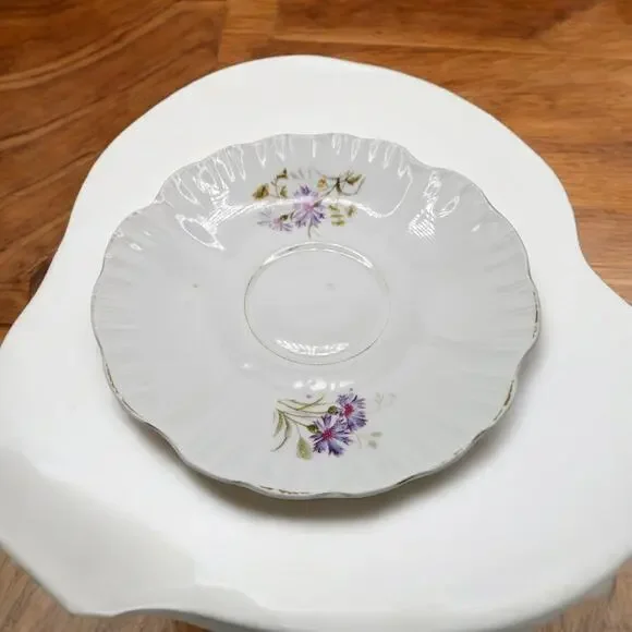 Antique C.T. Germany Porcelain Saucer Purple Floral Scalloped Gold Trim